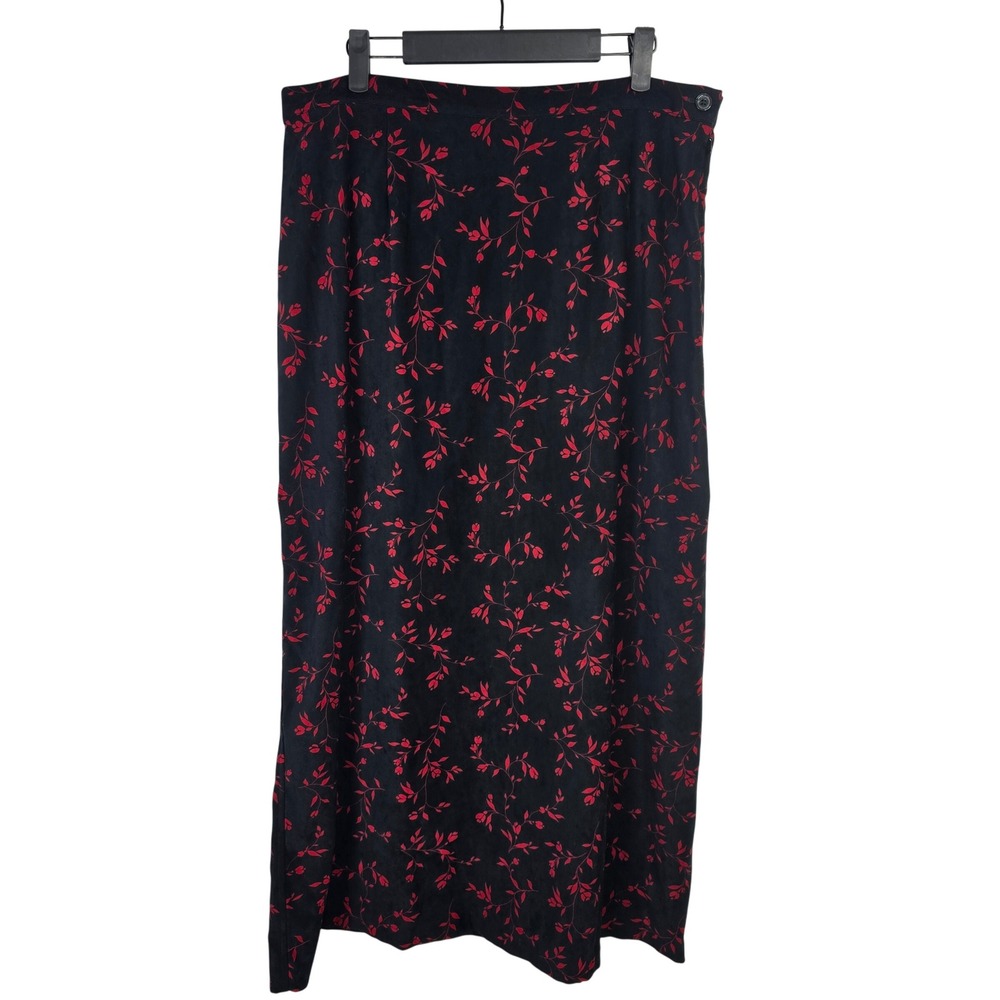 Vintage Christopher Banks‎ Black Red Floral Midi Skirt Womens Size 12 Stretch